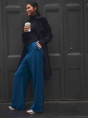 New Athleta L MVP Snap Pant Maritime Blue Large Regular